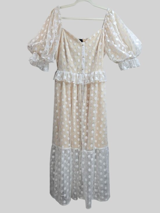 Vici Dresses & Skirts - Vici Maxi Dress Sz XL Puff Sleeve Ruffled Polka Dot Formal Cottagecore Victorian